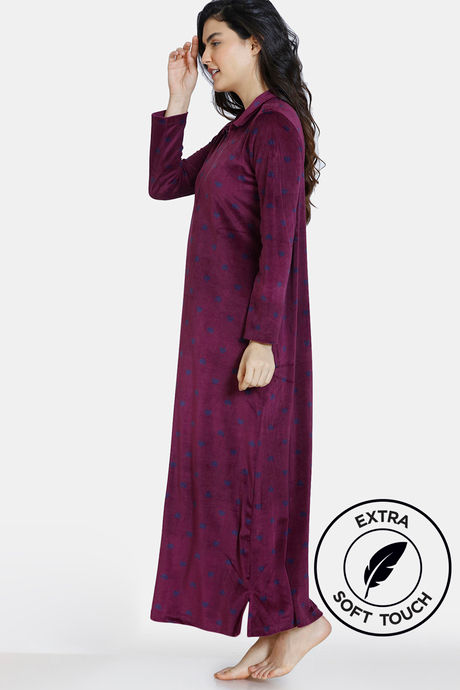 Zivame Velour Knit Poly Full Length Nightdress - Potent Purple — image 2